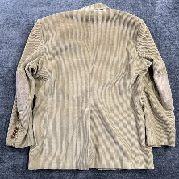 Vintage Lands End Blazer Mens 42R Tan Corduroy 2 Button Leather Elbow Pad Coat
